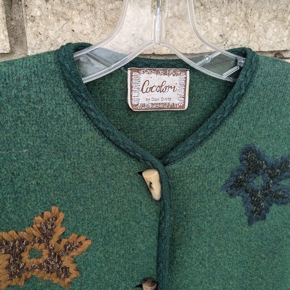 COCOLORI By Dori Dietz Green Crochet Pockets Made In Italy Med. Dark Academia